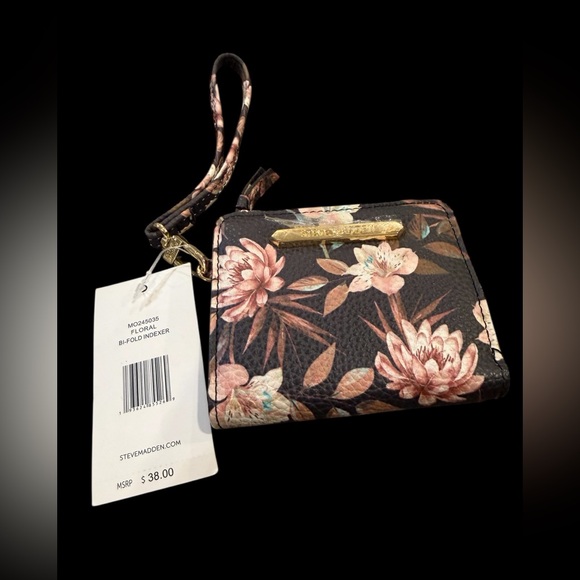 Steve Madden Handbags - Steve Madden Black and Pink Floral Wallet